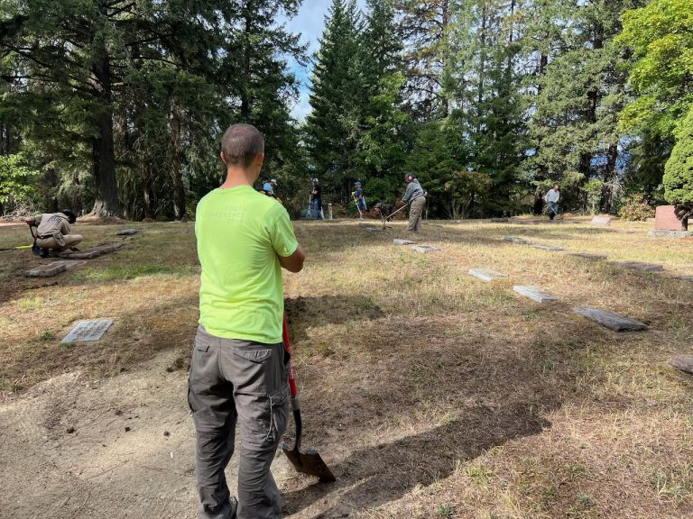 A volunteer at work in the old section